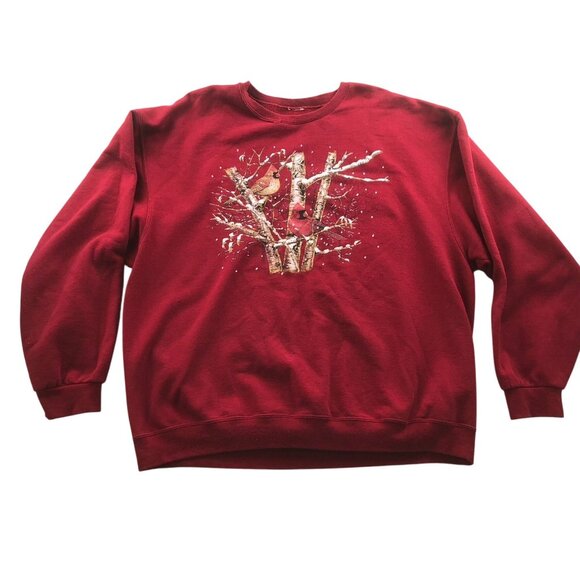 Vintage Womans Sweatshirt Large Crewneck Red Pullover Bird Graphic Print Casual - Picture 1 of 7